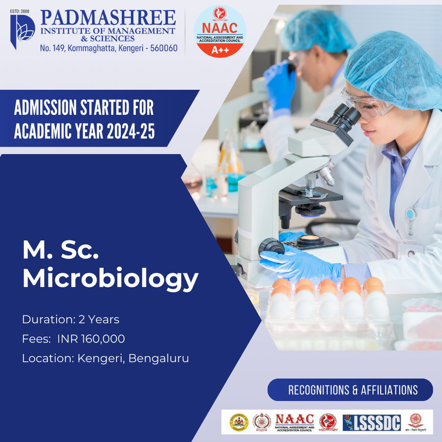 Admission Open for M. Sc. Microbiology at Padmashree Institute of Management and Sciences , Bengaluru/Bangalore